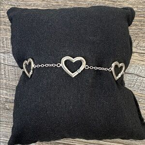 925 Sterling Silver Open Heart Link Bracelet – 7” – Diamond Accent